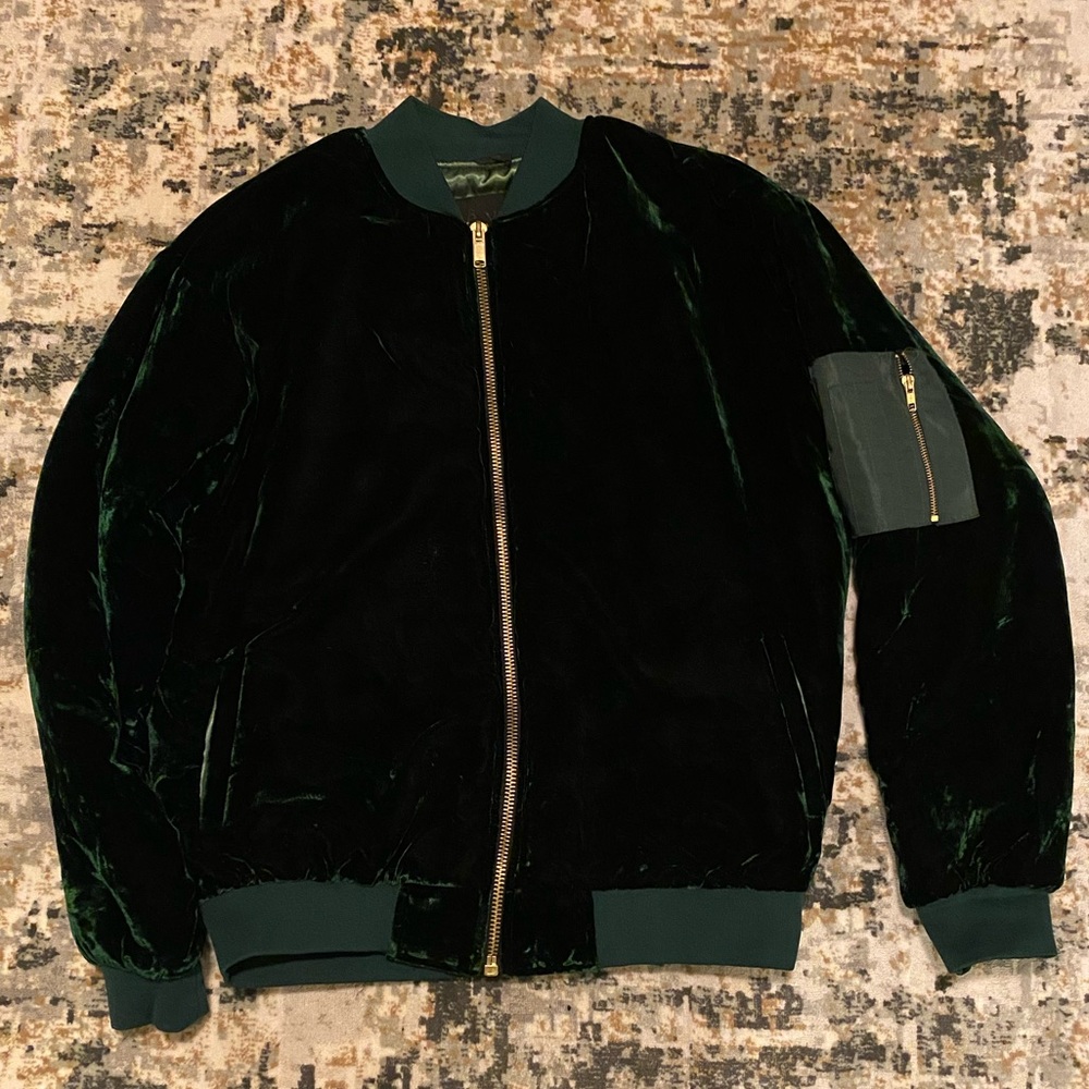 Green velvet bomber jacket